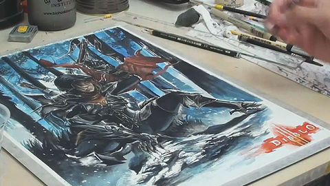 [視頻]獵魔人水彩噴繪：紙尖上的藝術